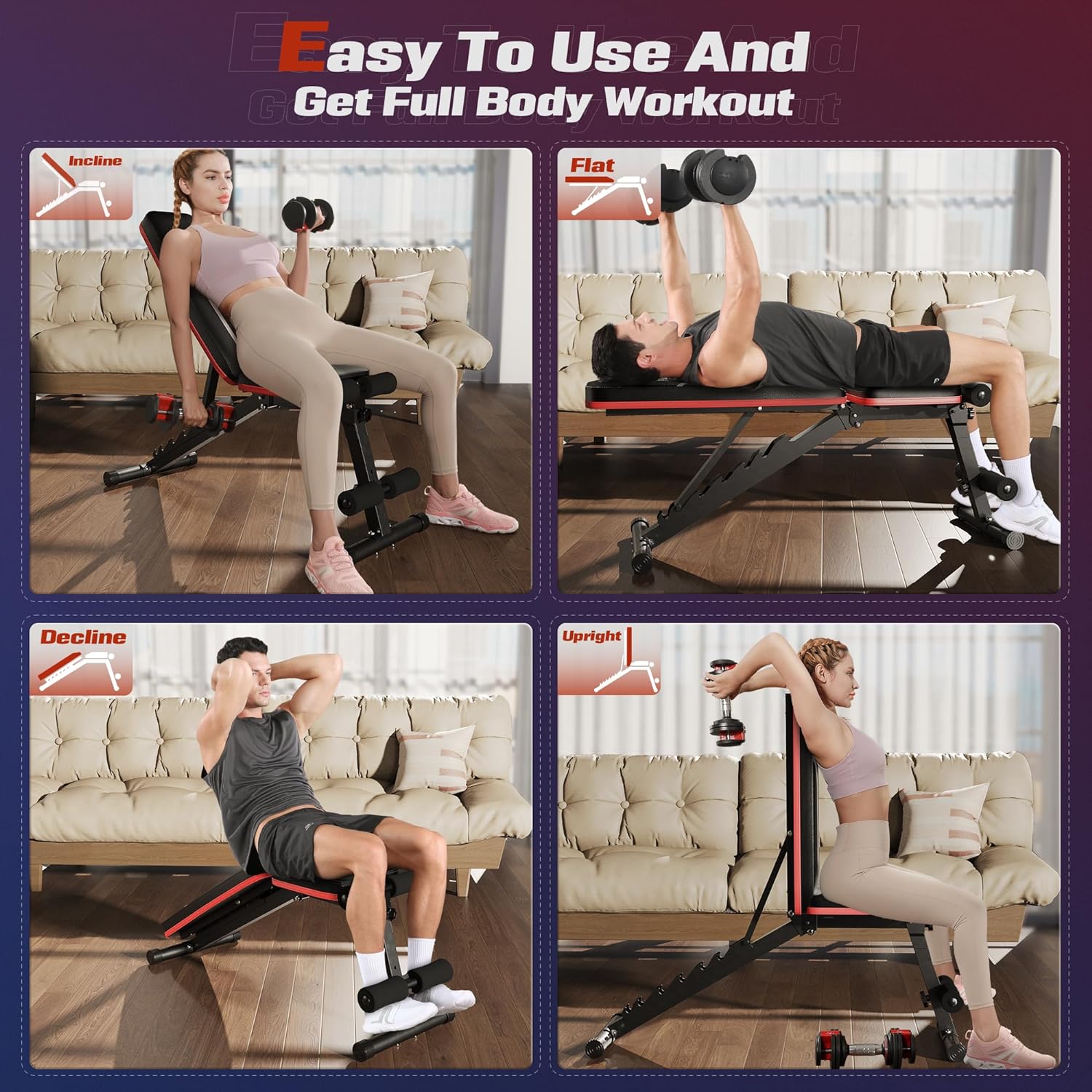 FLYBIRD Adjustable Bench,Utility Weight Bench for Full Body Workout- Multi-Purpose Foldable incline/decline Bench