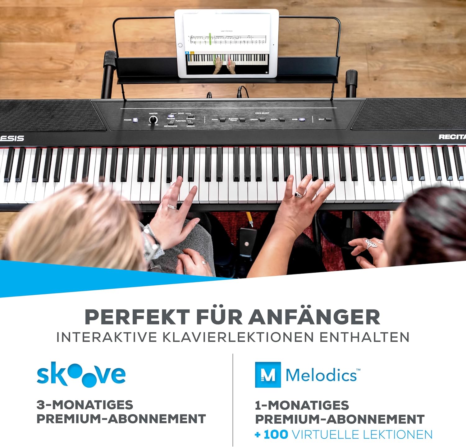 Alesis Recital - E Piano 88 Tasten für Einsteiger mit Halbgewichteten Volle Größe Klavier, Lautsprechern, fünf Premium-Stimmen, Kopfhörerausgang, Klavier Lektionen-Abo