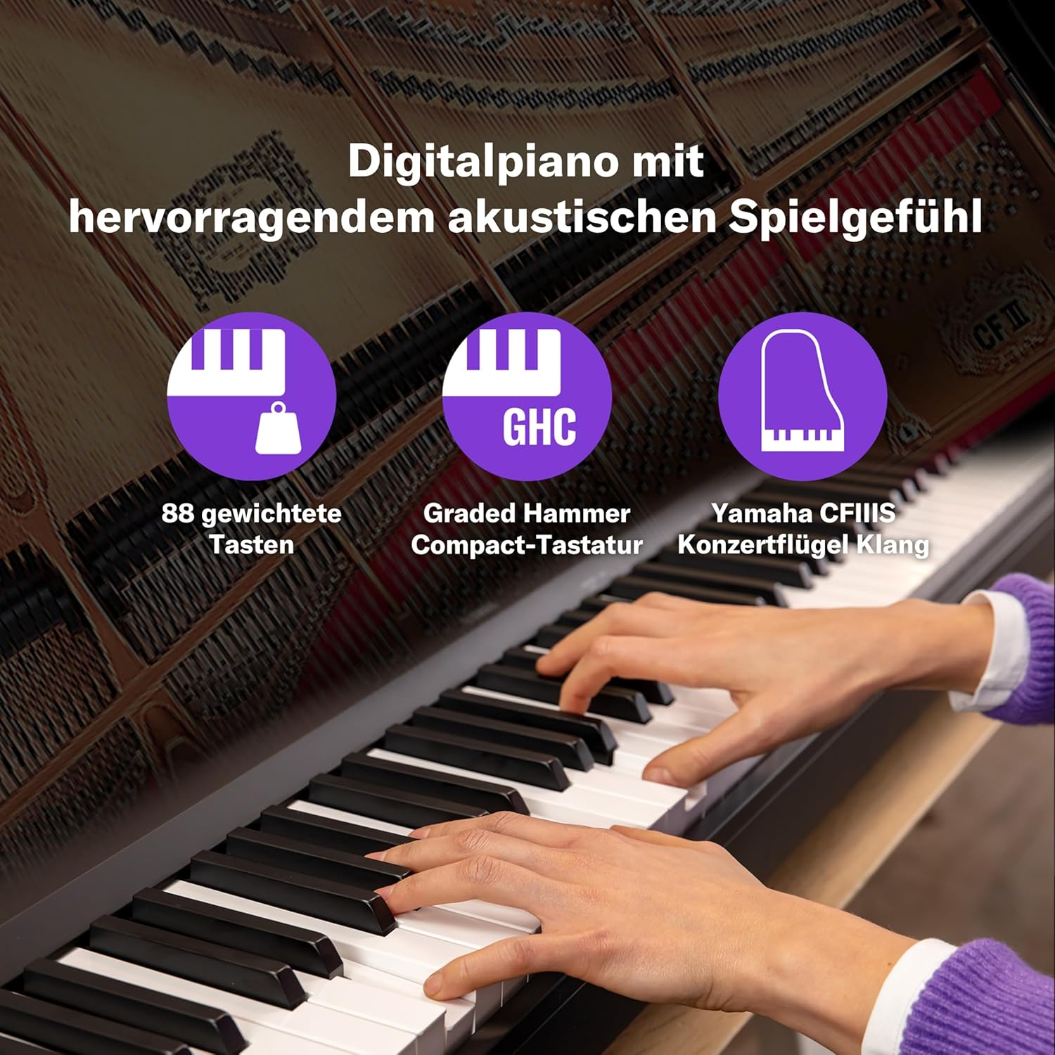 Yamaha P-145BT Digitalpiano – Leichtes und tragbares Digitalpiano mit Graded-Hammer-Compact Klaviatur mit 88 gewichteten Tasten und 10 Instrumentenklängen, Bluetooth – Schwarz