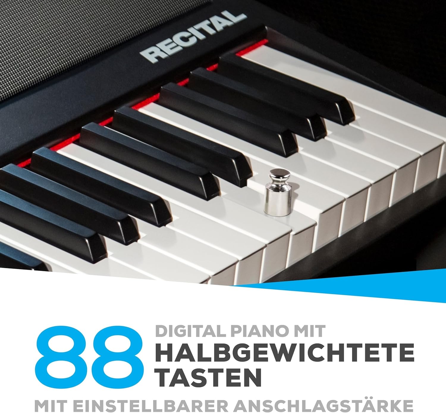 Alesis Recital - E Piano 88 Tasten für Einsteiger mit Halbgewichteten Volle Größe Klavier, Lautsprechern, fünf Premium-Stimmen, Kopfhörerausgang, Klavier Lektionen-Abo