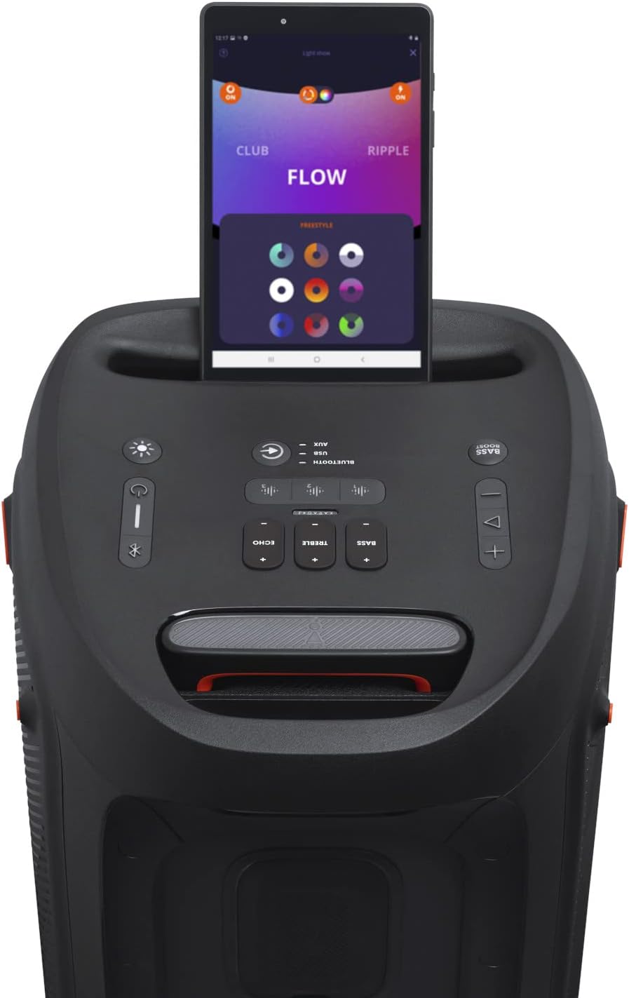 JBL PartyBox 310 - Kabelloser Bluetooth-Party-Lautsprecher mit integrierter dynamischer Beleuchtung, Karaoke-Modus, kraftvoller Bass und JBL App-Unterstützung, Schwarz