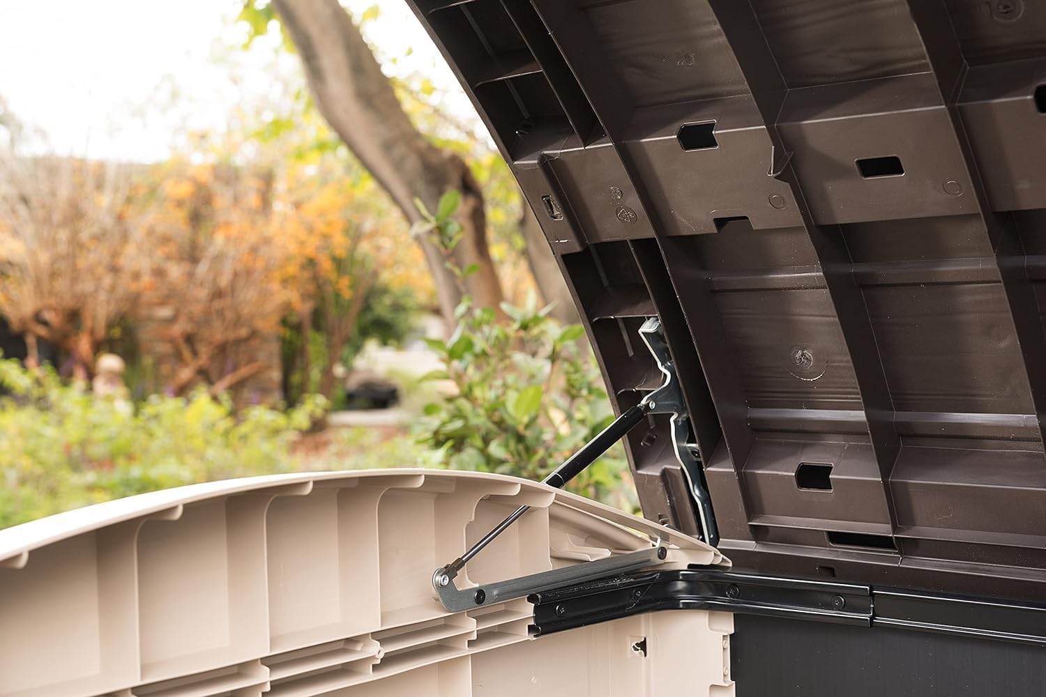 Keter Mülltonnenbox Store it Out Ultra, Holzoptik, Kunststoff, für 2X 360 Liter Mülltonnen, beige/braun