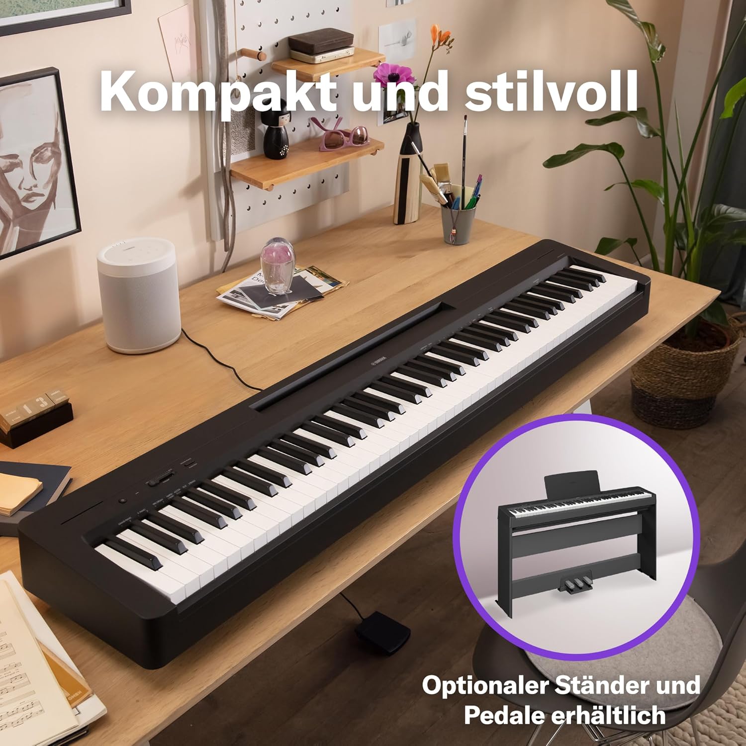 Yamaha P-145 Digital Piano, Schwarz – Leichtes und tragbares Digital Piano mit der Graded-Hammer-Compact Tastatur mit 88 gewichteten Tasten und 10 Instrumentenklängen