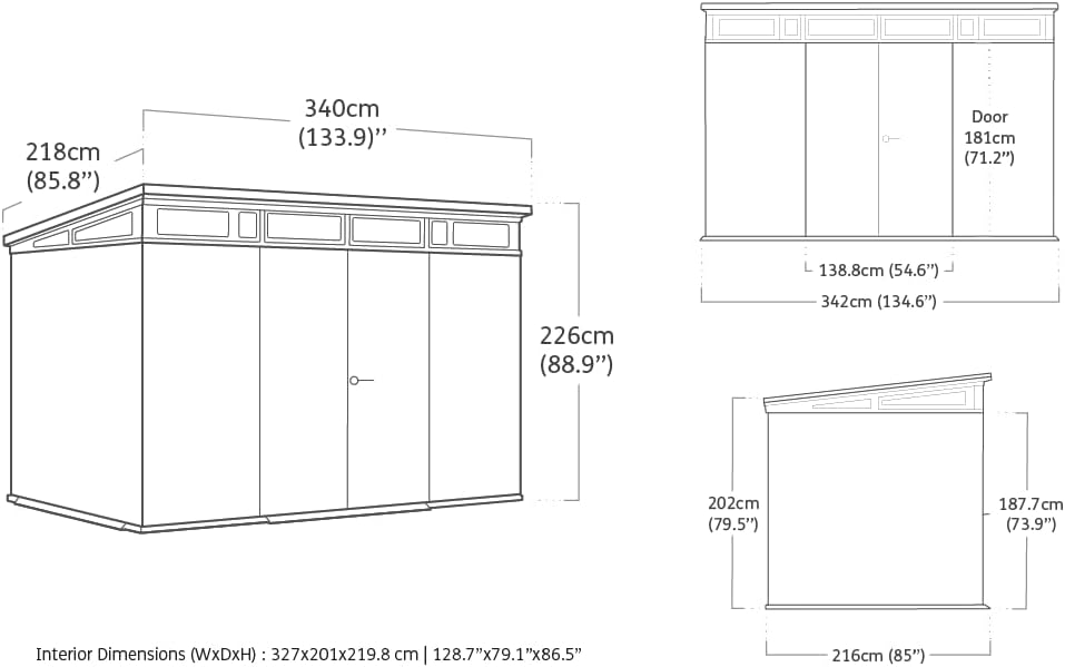 Keter Kunststoff Gerätehaus 11x7 – Wetterfestes Gartenhaus mit Boden, Doppeltüren & Fenster, Fahrradschuppen, Ideal für Outdoor-Geräteschuppen, 342x218x226cm