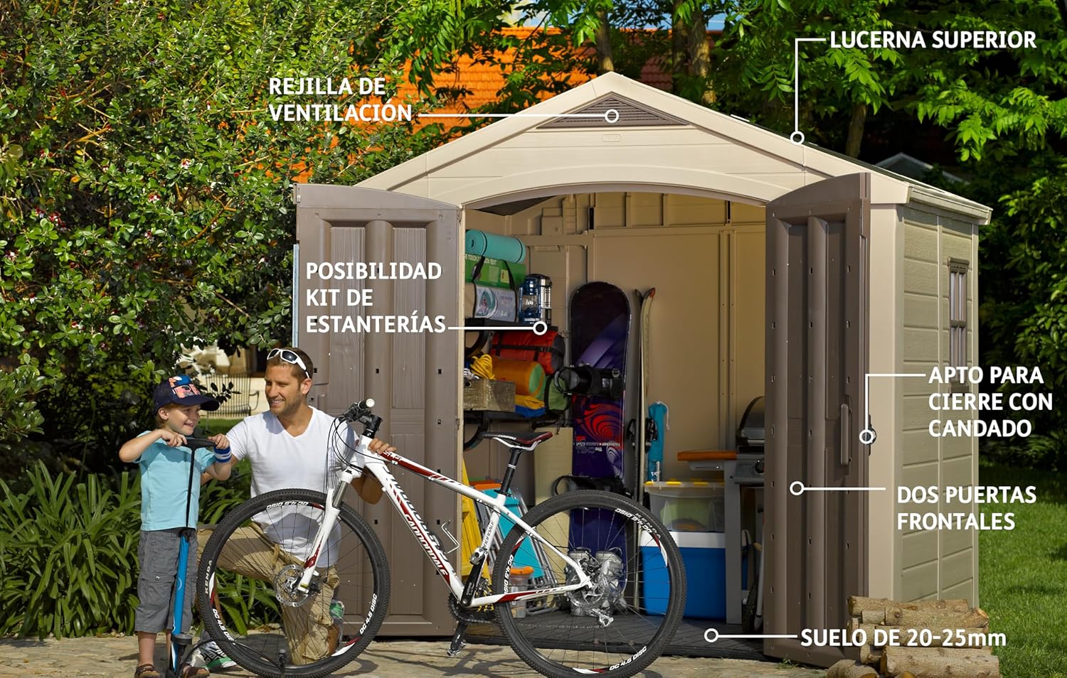 Keter Gerätehaus Factor 8x6, Beige, 8.1m³ Rauminhalt, Außenmaße (B/T/H):256.5 x 182 x 243 cm, wetterfest, wasserdicht, UV-beständig, Outdoor