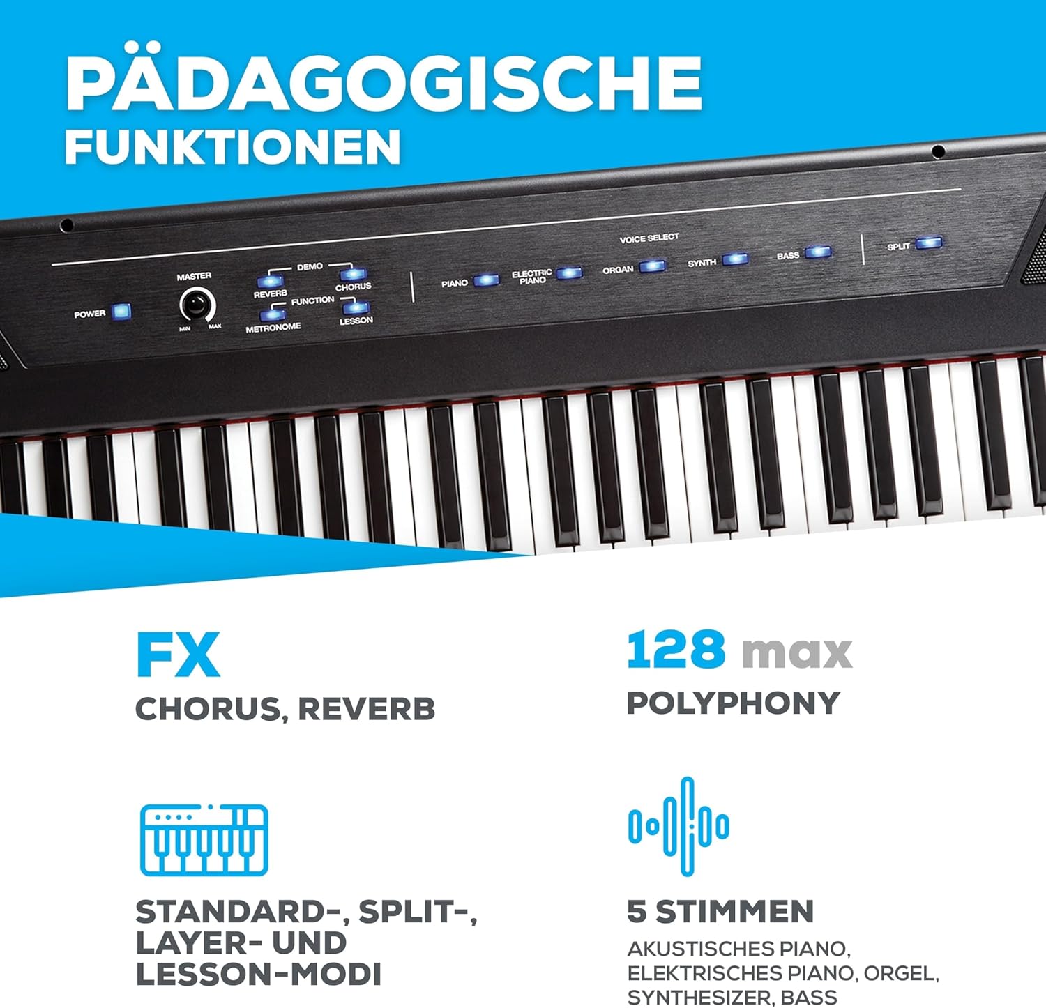 Alesis Recital - E Piano 88 Tasten für Einsteiger mit Halbgewichteten Volle Größe Klavier, Lautsprechern, fünf Premium-Stimmen, Kopfhörerausgang, Klavier Lektionen-Abo