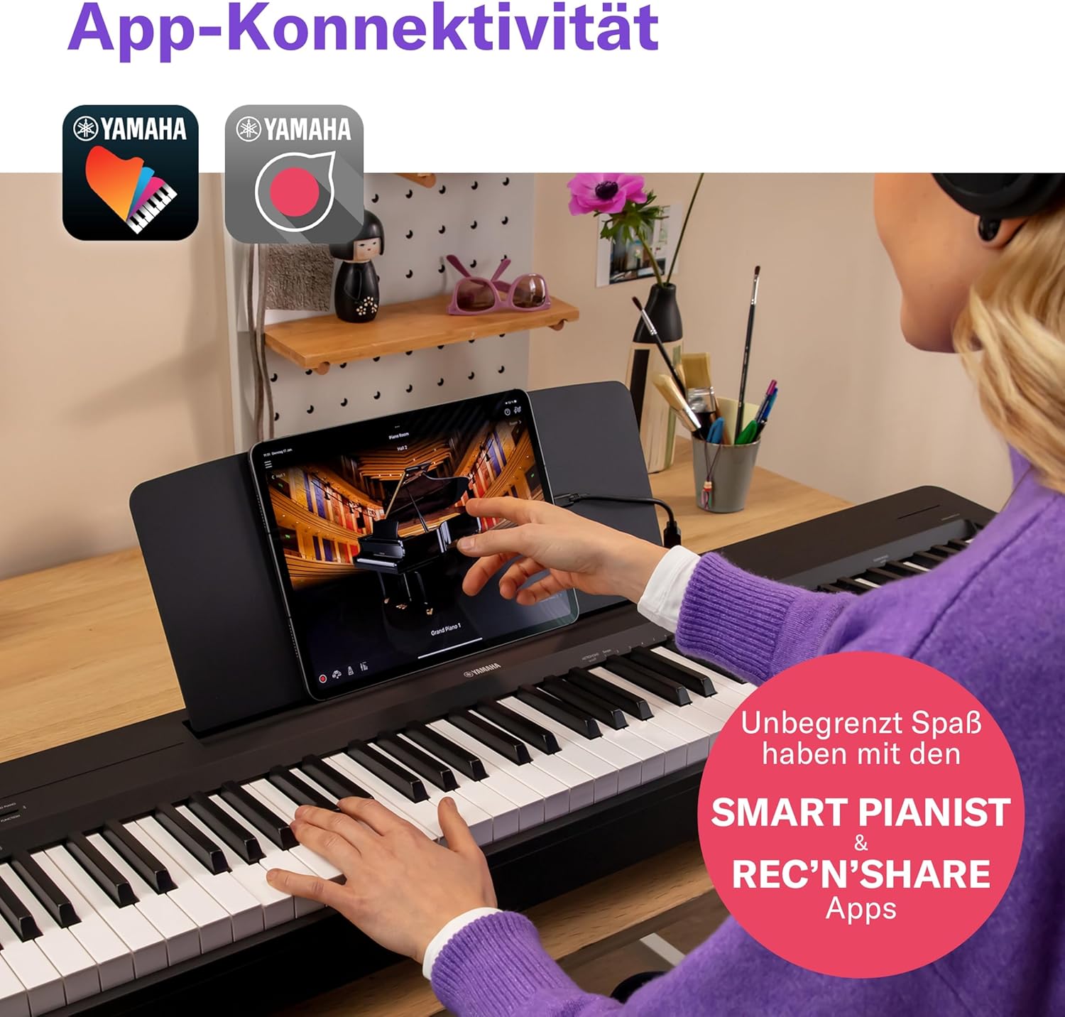 Yamaha P-145BT Digitalpiano – Leichtes und tragbares Digitalpiano mit Graded-Hammer-Compact Klaviatur mit 88 gewichteten Tasten und 10 Instrumentenklängen, Bluetooth – Schwarz