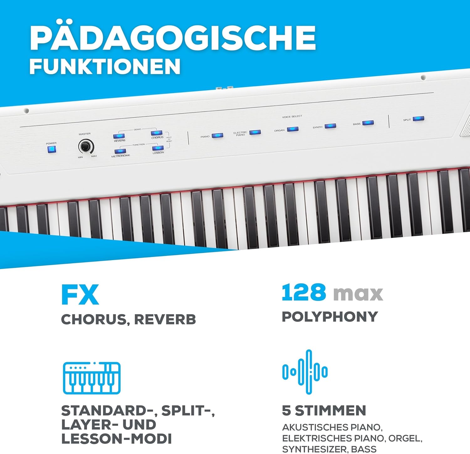 Alesis Recital - E Piano 88 Tasten für Einsteiger mit Halbgewichteten Volle Größe Klavier, Lautsprechern, fünf Premium-Stimmen, Kopfhörerausgang, Klavier Lektionen-Abo