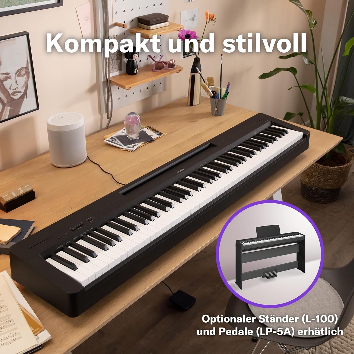 Yamaha P-145BT Digitalpiano – Leichtes und tragbares Digitalpiano mit Graded-Hammer-Compact Klaviatur mit 88 gewichteten Tasten und 10 Instrumentenklängen, Bluetooth – Schwarz