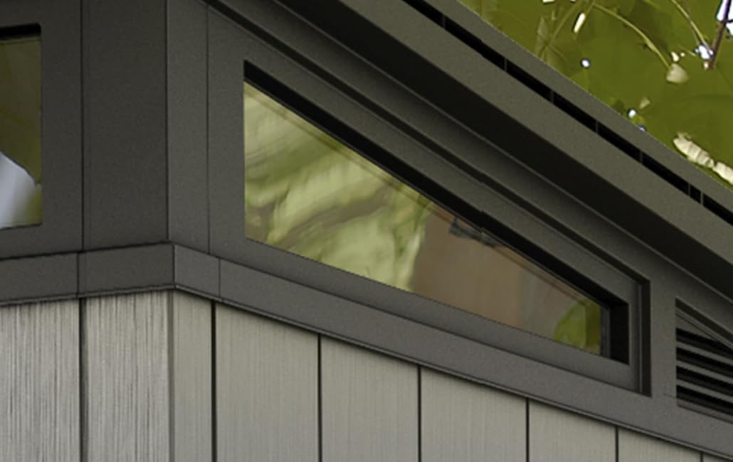 Keter Kunststoff Gerätehaus 11x7 – Wetterfestes Gartenhaus mit Boden, Doppeltüren & Fenster, Fahrradschuppen, Ideal für Outdoor-Geräteschuppen, 342x218x226cm