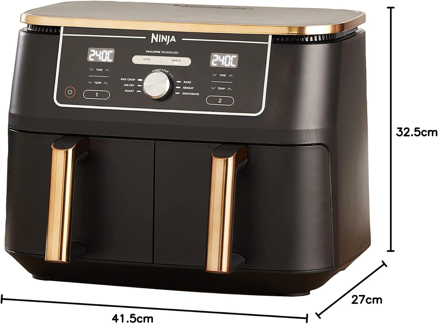 Ninja Foodi MAX Dual Zone Heißluftfritteuse [AF400EUCP] Amazon Exclusive, ‎2470 Watt , 9,5 L, 2 Heißluft-Frittierfächer, 6 Funktionen, 27 x 41.5 x 32.5 cm, Kupfer/Schwarz
