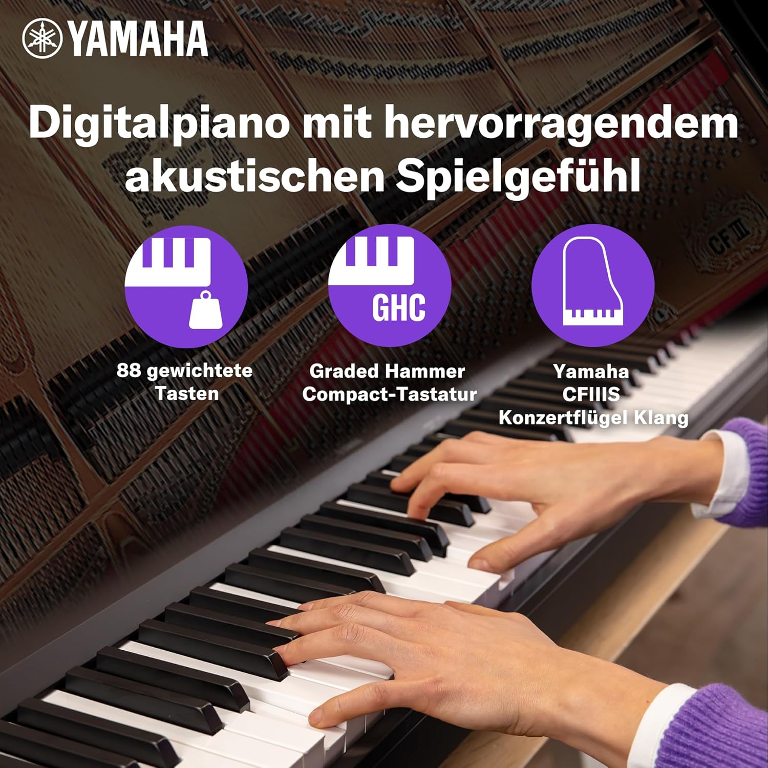 Yamaha P-145 Digital Piano, Schwarz – Leichtes und tragbares Digital Piano mit der Graded-Hammer-Compact Tastatur mit 88 gewichteten Tasten und 10 Instrumentenklängen