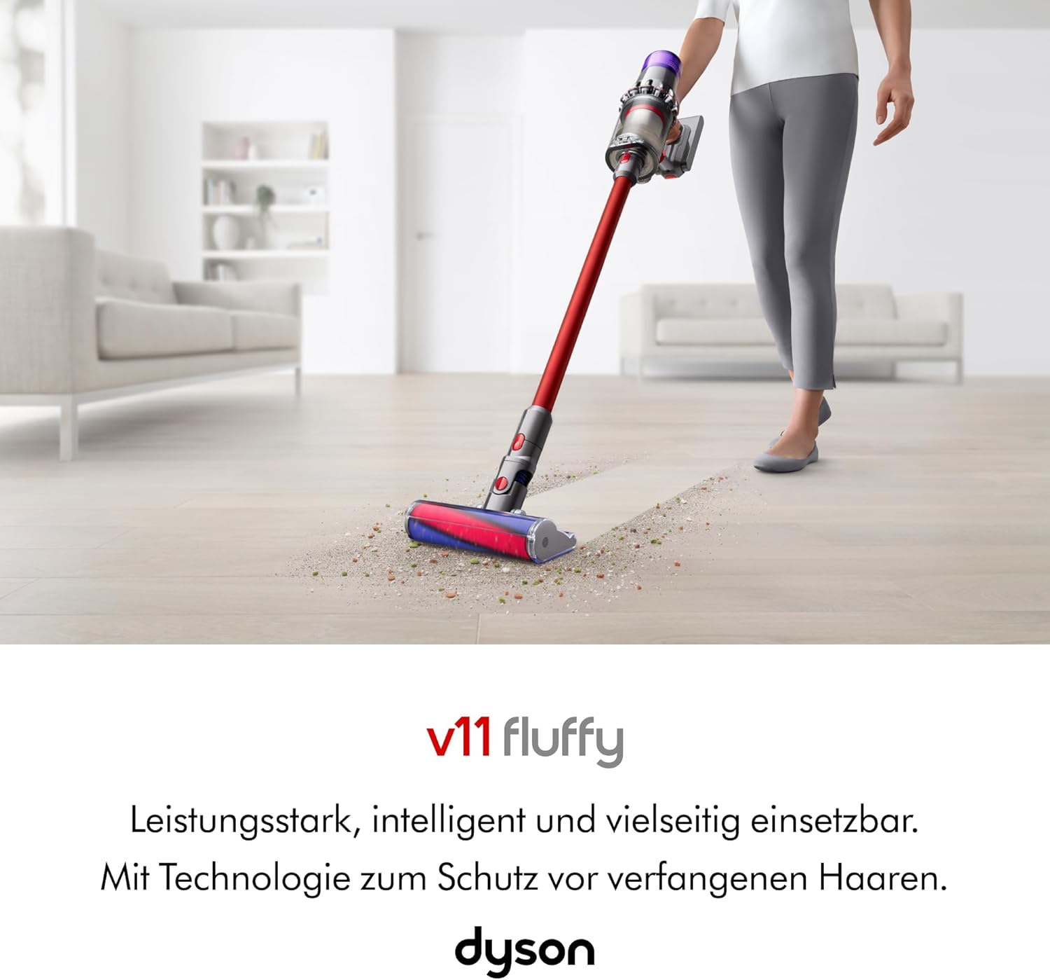 Dyson V11™ Fluffy kabelloser Staubsauger (Nickel/Rot)