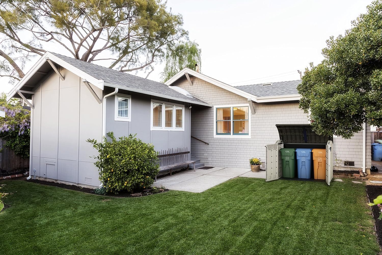 Keter Mülltonnenbox Store it Out Ultra, Holzoptik, Kunststoff, für 2X 360 Liter Mülltonnen, beige/braun