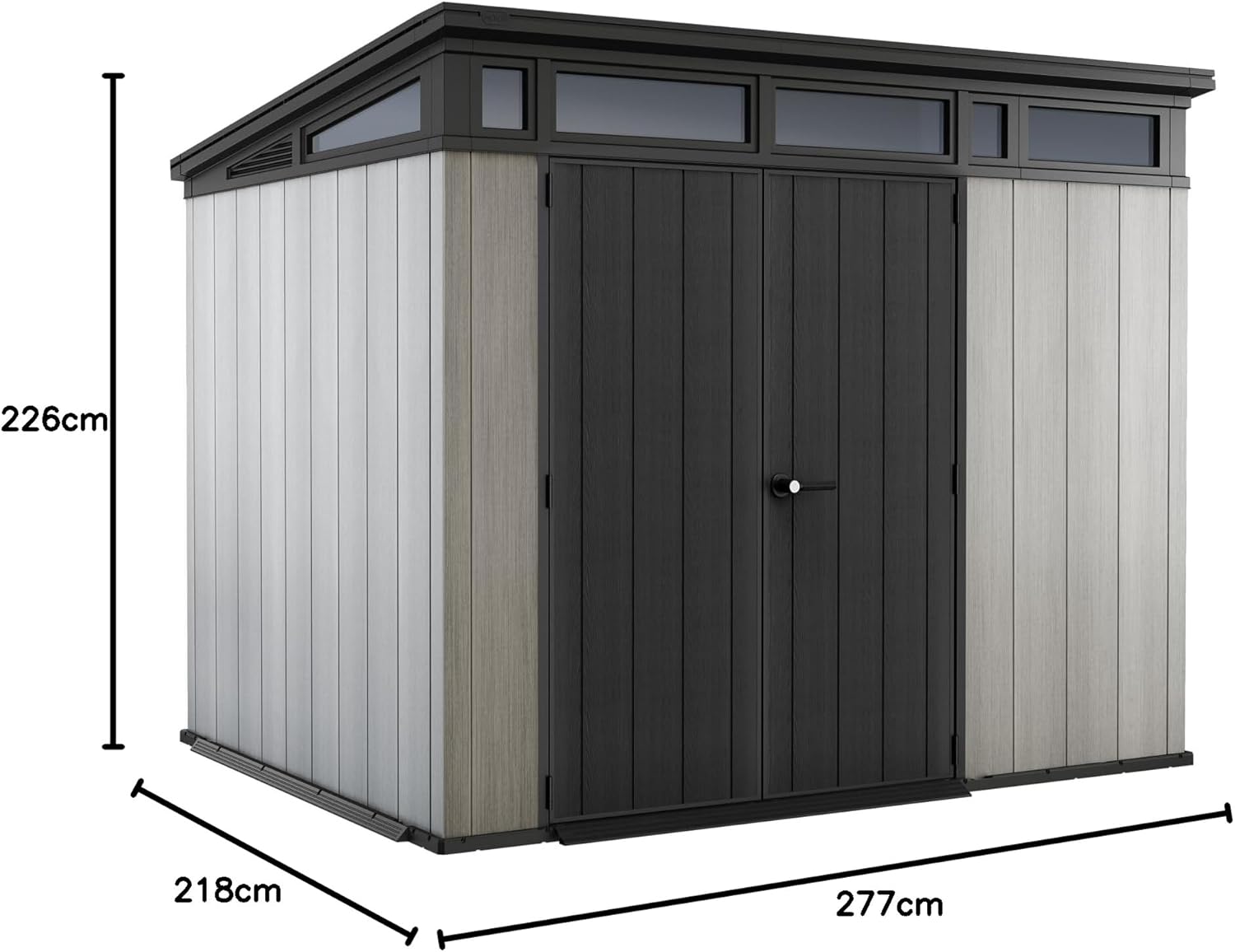 Keter Artisan 9x7 Gerätehaus Kunststoff - 278 x 218 x 226 cm, grau/anthrazit, Geräteschuppen, Gartenhaus, Schuppen mit Doppeltür & Belüftung