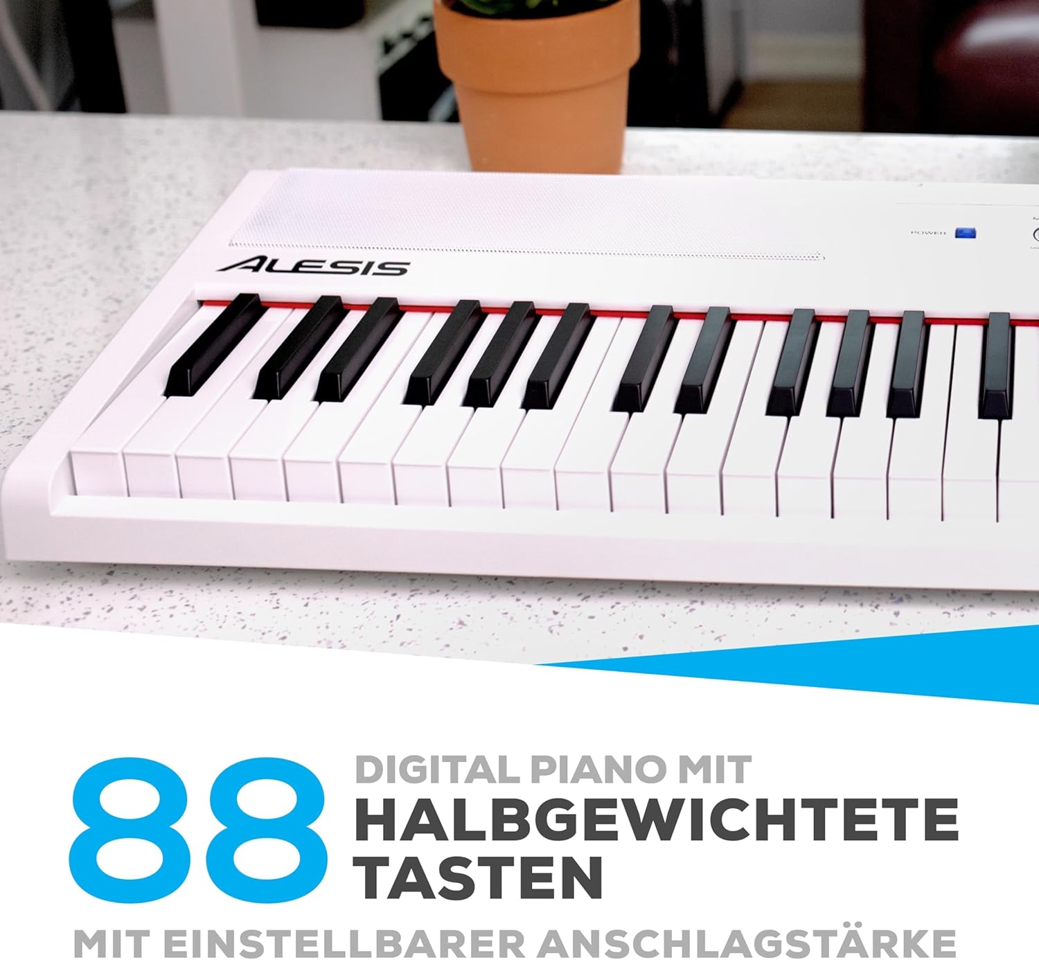 Alesis Recital - E Piano 88 Tasten für Einsteiger mit Halbgewichteten Volle Größe Klavier, Lautsprechern, fünf Premium-Stimmen, Kopfhörerausgang, Klavier Lektionen-Abo