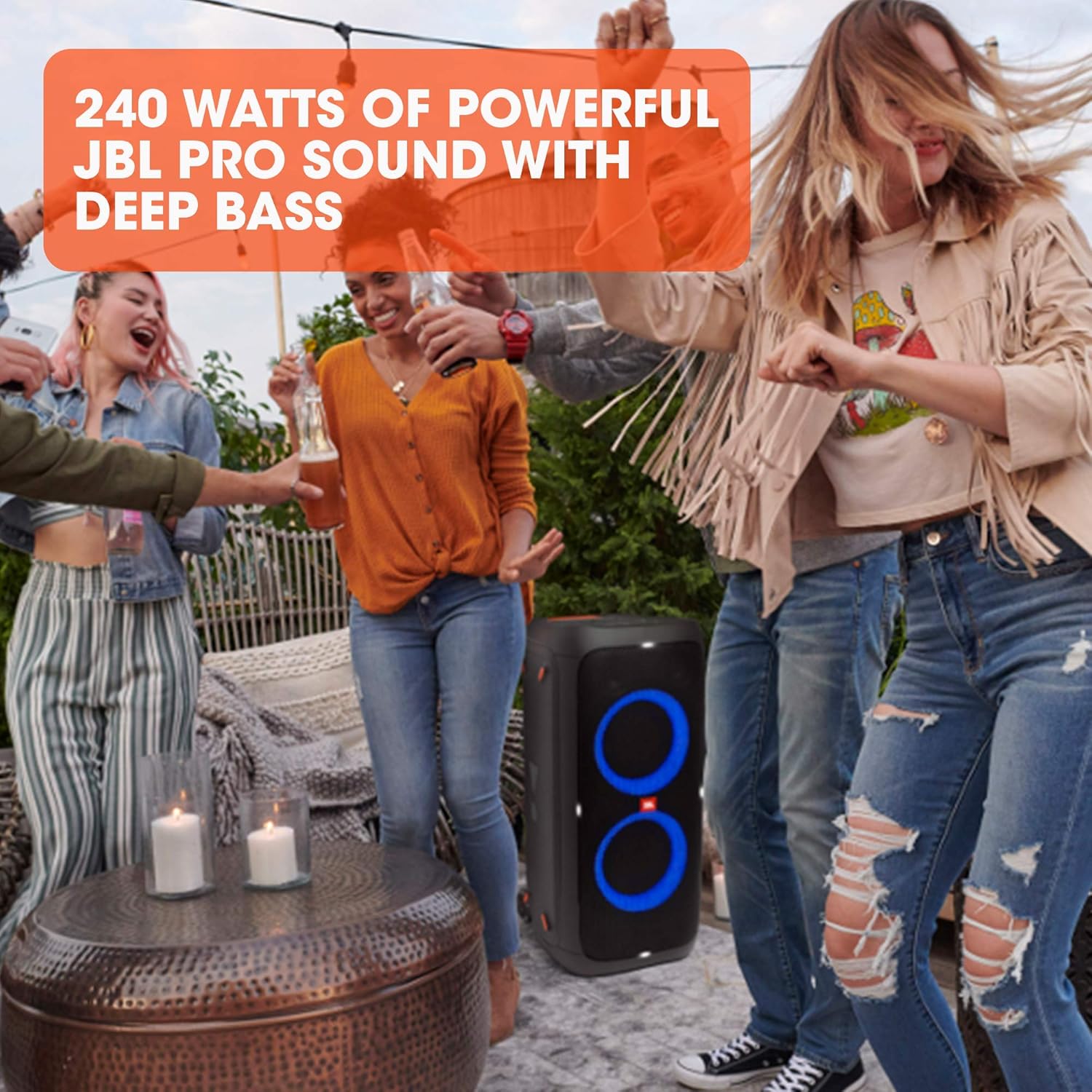 JBL PartyBox 310 - Kabelloser Bluetooth-Party-Lautsprecher mit integrierter dynamischer Beleuchtung, Karaoke-Modus, kraftvoller Bass und JBL App-Unterstützung, Schwarz