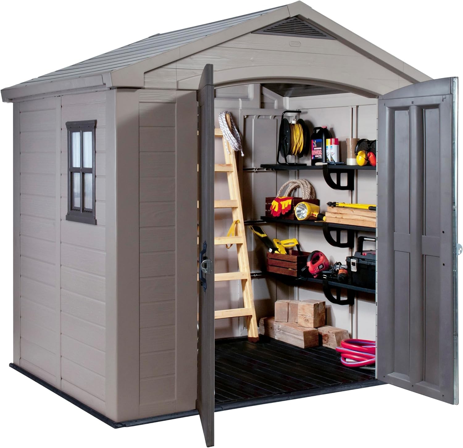 Keter Gerätehaus Factor 8x6, Beige, 8.1m³ Rauminhalt, Außenmaße (B/T/H):256.5 x 182 x 243 cm, wetterfest, wasserdicht, UV-beständig, Outdoor