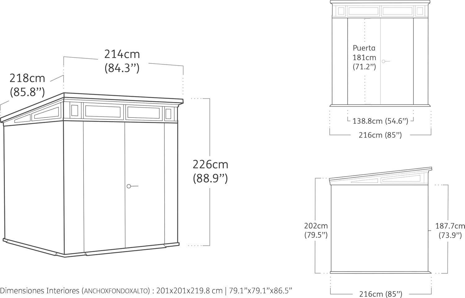 Keter Artisan 7x7 Gerätehaus – Wetterfestes Gartenhaus mit Boden, Pultdach, Doppeltüren & Fenster, Ideal für Outdoor-Aufbewahrung, 214x218x226cm, 8,3 m³, grau