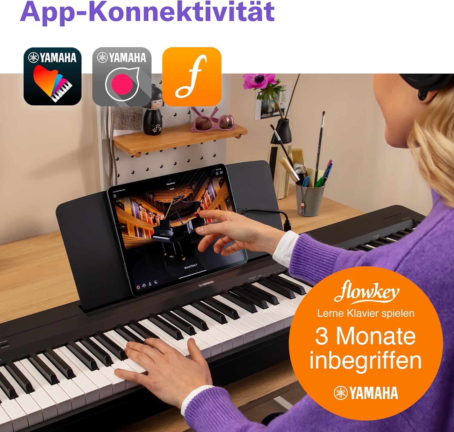 Yamaha P-145 Digital Piano, Schwarz – Leichtes und tragbares Digital Piano mit der Graded-Hammer-Compact Tastatur mit 88 gewichteten Tasten und 10 Instrumentenklängen