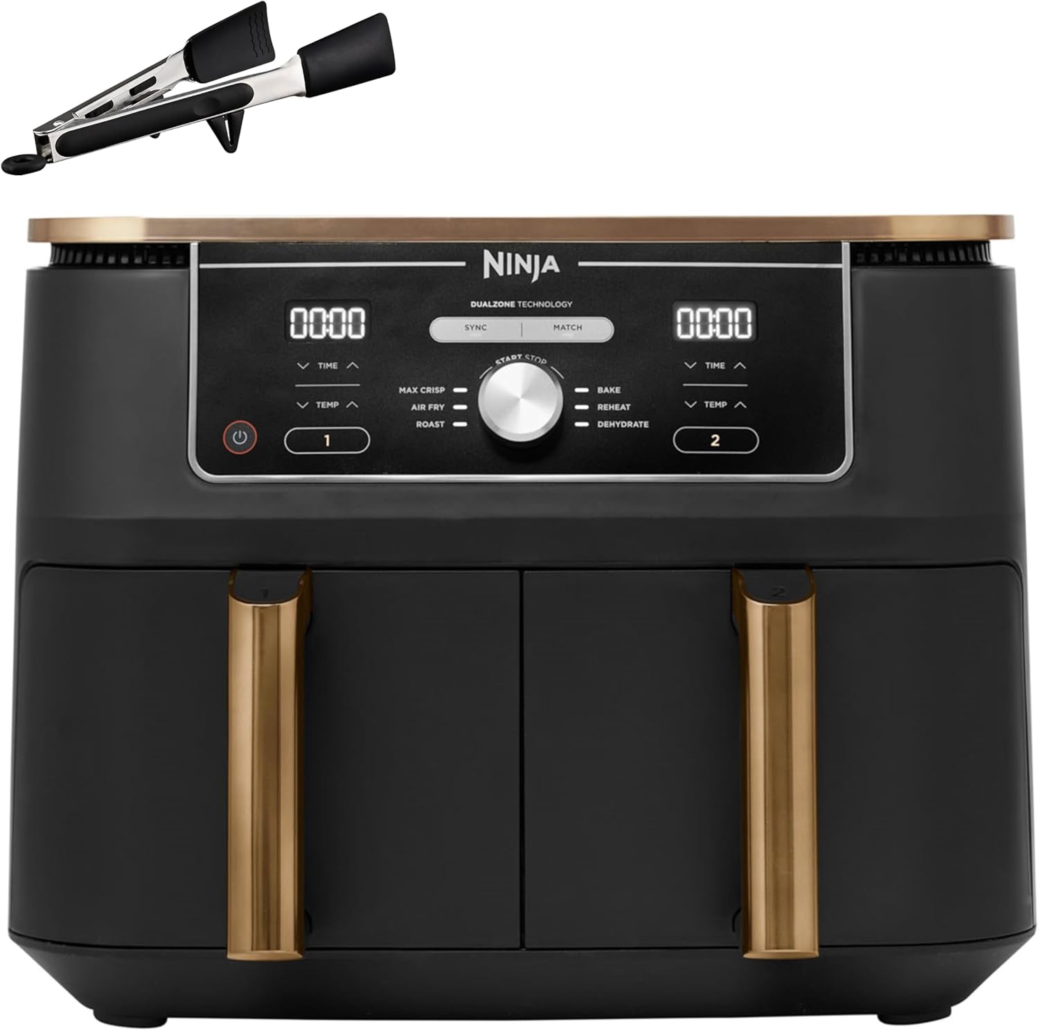 Ninja Foodi MAX Dual Zone Heißluftfritteuse [AF400EUCP] Amazon Exclusive, ‎2470 Watt , 9,5 L, 2 Heißluft-Frittierfächer, 6 Funktionen, 27 x 41.5 x 32.5 cm, Kupfer/Schwarz