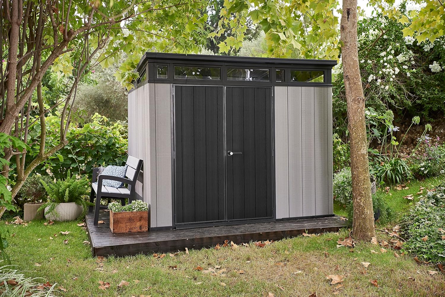 Keter Artisan 9x7 Gerätehaus Kunststoff - 278 x 218 x 226 cm, grau/anthrazit, Geräteschuppen, Gartenhaus, Schuppen mit Doppeltür & Belüftung