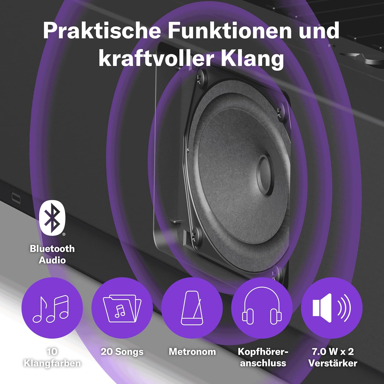 Yamaha P-145BT Digitalpiano – Leichtes und tragbares Digitalpiano mit Graded-Hammer-Compact Klaviatur mit 88 gewichteten Tasten und 10 Instrumentenklängen, Bluetooth – Schwarz