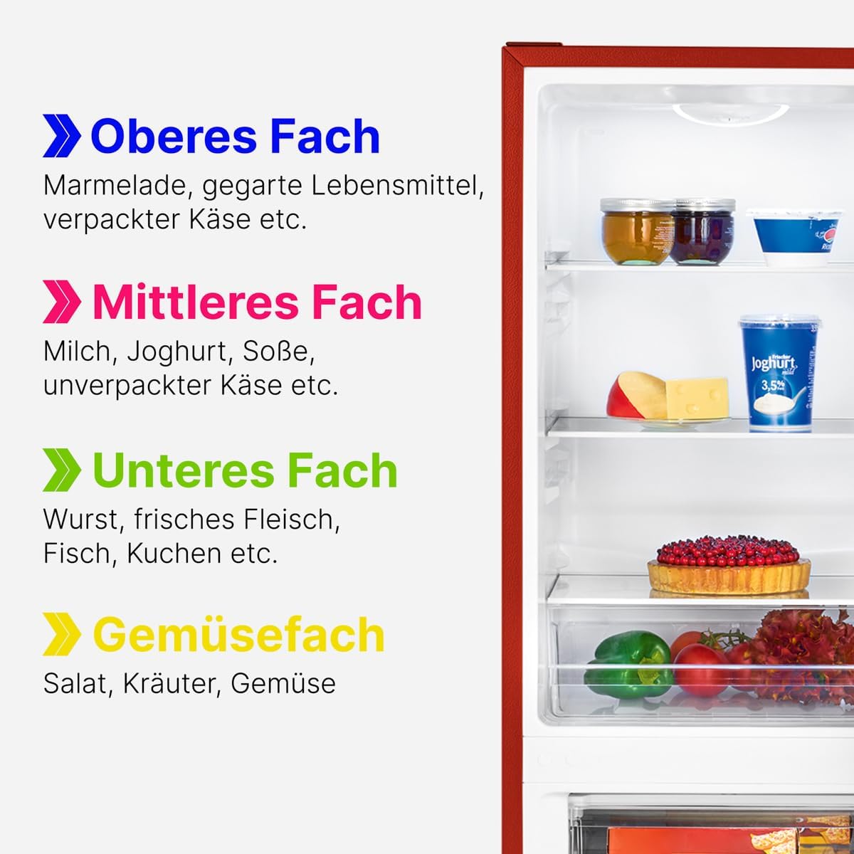 Bomann® Kühlschrank mit Gefrierfach | Energieklasse E | 143cm | Kühl Gefrierkombination leise 39 dB | 3 Ablagen & 3 Schubladen | Türanschlag wechselbar | 175L Kühlgefrierkombi | KG 320.2 schwarz [Energieklasse E]