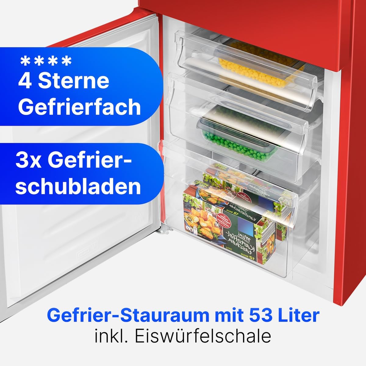 Bomann® Kühlschrank mit Gefrierfach | Energieklasse E | 143cm | Kühl Gefrierkombination leise 39 dB | 3 Ablagen & 3 Schubladen | Türanschlag wechselbar | 175L Kühlgefrierkombi | KG 320.2 schwarz [Energieklasse E]