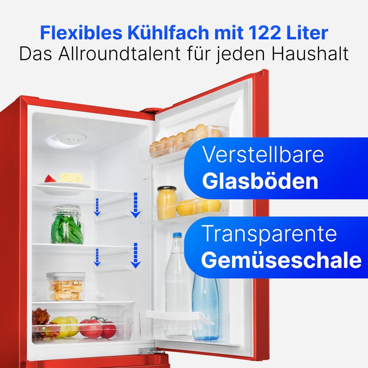 Bomann® Kühlschrank mit Gefrierfach | Energieklasse E | 143cm | Kühl Gefrierkombination leise 39 dB | 3 Ablagen & 3 Schubladen | Türanschlag wechselbar | 175L Kühlgefrierkombi | KG 320.2 schwarz [Energieklasse E]