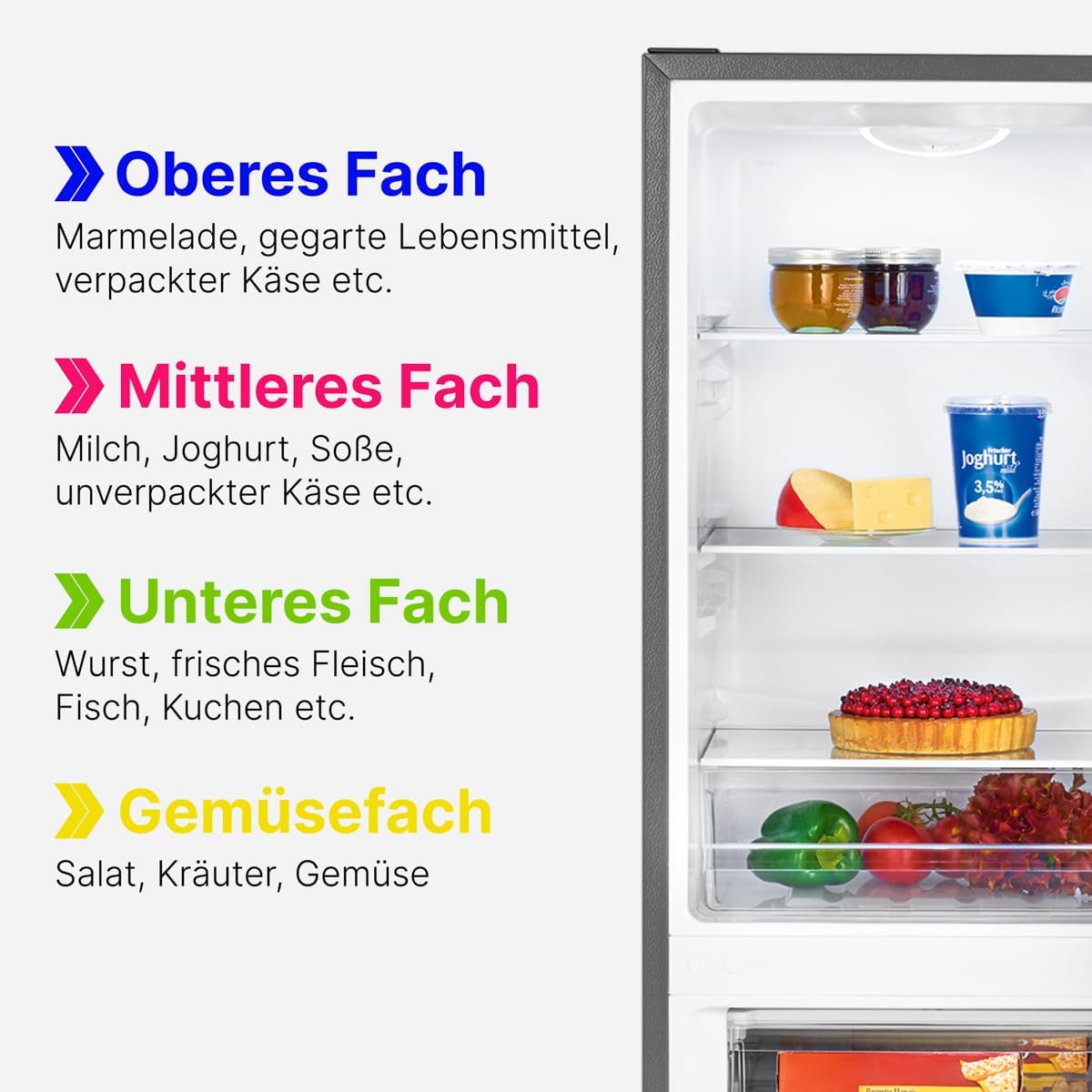 Bomann® Kühlschrank mit Gefrierfach | Energieklasse E | 143cm | Kühl Gefrierkombination leise 39 dB | 3 Ablagen & 3 Schubladen | Türanschlag wechselbar | 175L Kühlgefrierkombi | KG 320.2 schwarz [Energieklasse E]