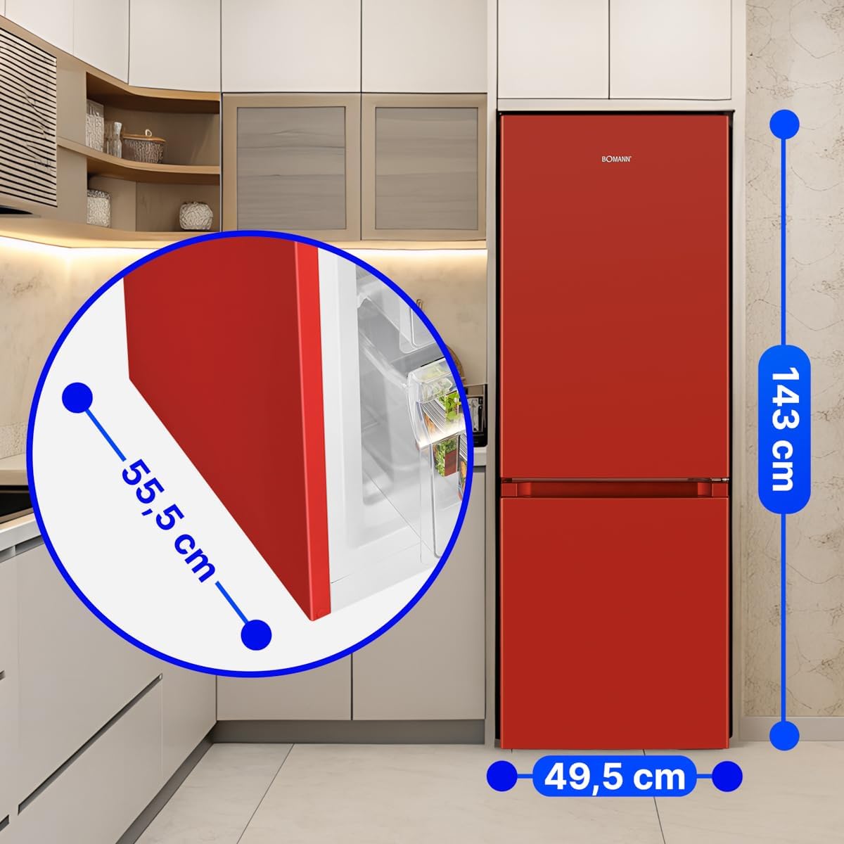 Bomann® Kühlschrank mit Gefrierfach | Energieklasse E | 143cm | Kühl Gefrierkombination leise 39 dB | 3 Ablagen & 3 Schubladen | Türanschlag wechselbar | 175L Kühlgefrierkombi | KG 320.2 schwarz [Energieklasse E]