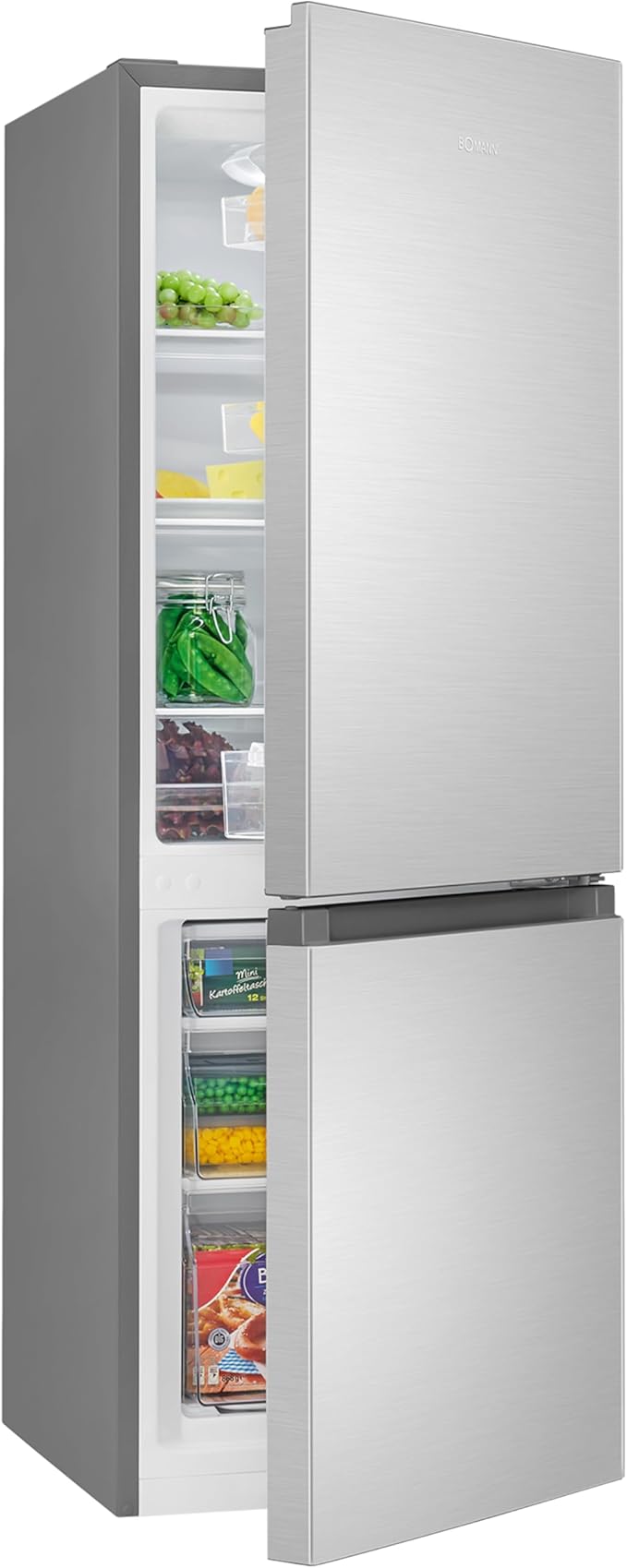 Bomann® Kühlschrank mit Gefrierfach | Energieklasse E | 143cm | Kühl Gefrierkombination leise 39 dB | 3 Ablagen & 3 Schubladen | Türanschlag wechselbar | 175L Kühlgefrierkombi | KG 320.2 schwarz [Energieklasse E]