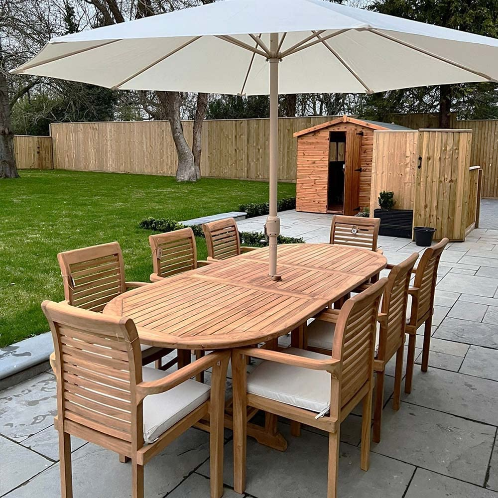 Teak Gartenmöbel Set, Gartentisch und 8 Stühle, Holz Gartenmöbel Set mit Sonnenschirm