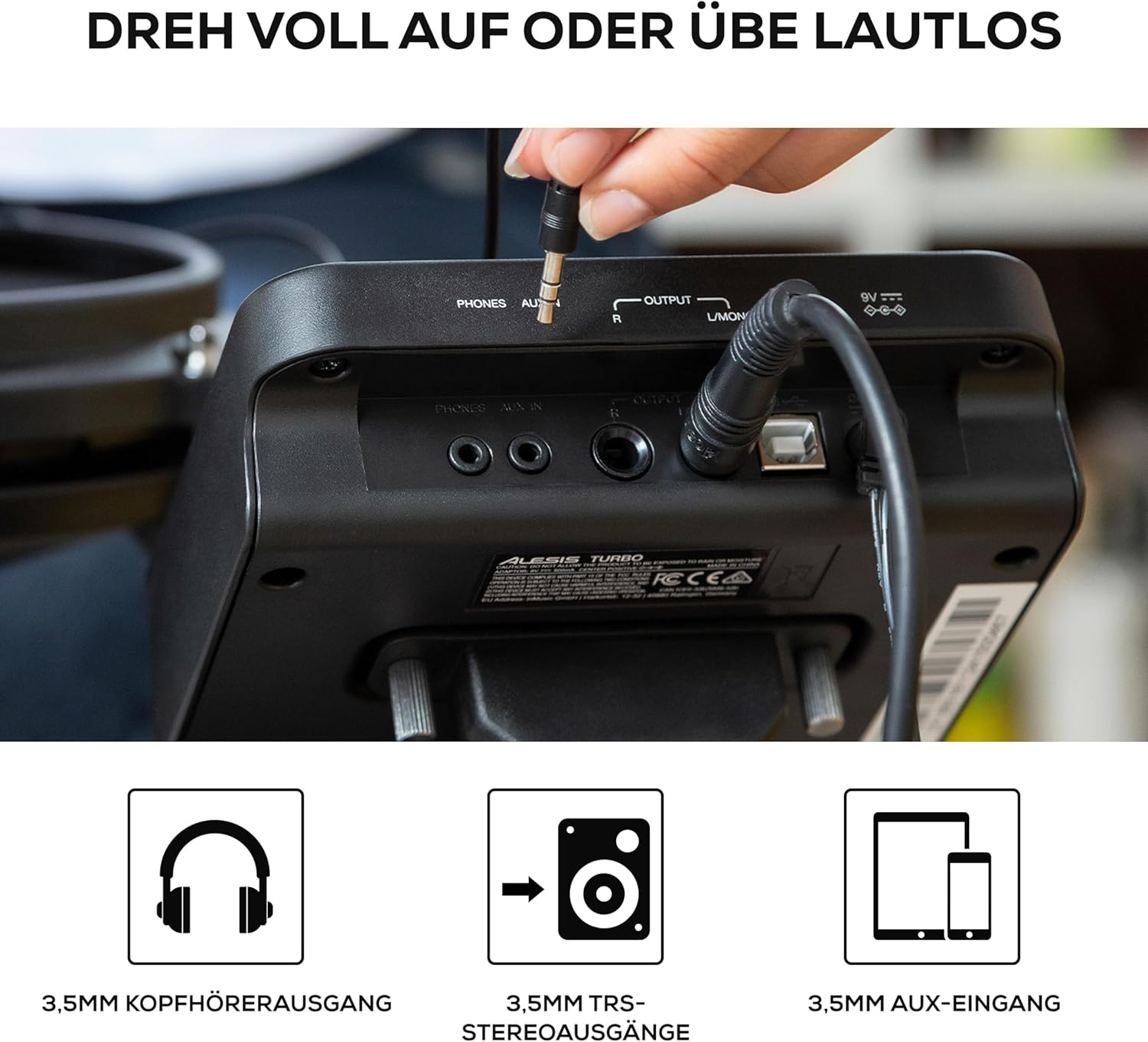 Alesis Turbo Mesh Kit - E Schlagzeug Elektronisch mit Mesh-Heads, Drumsticks, Drum Key, über 100 Sounds und 30 Play-Along-Tracks