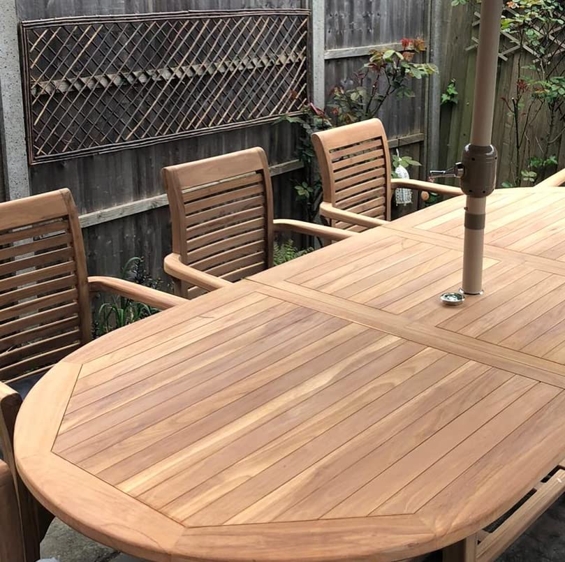 Teak Gartenmöbel Set, Gartentisch und 8 Stühle, Holz Gartenmöbel Set mit Sonnenschirm