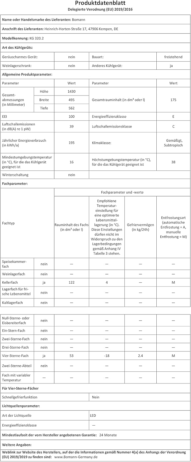 Bomann® Kühlschrank mit Gefrierfach | Energieklasse E | 143cm | Kühl Gefrierkombination leise 39 dB | 3 Ablagen & 3 Schubladen | Türanschlag wechselbar | 175L Kühlgefrierkombi | KG 320.2 schwarz [Energieklasse E]