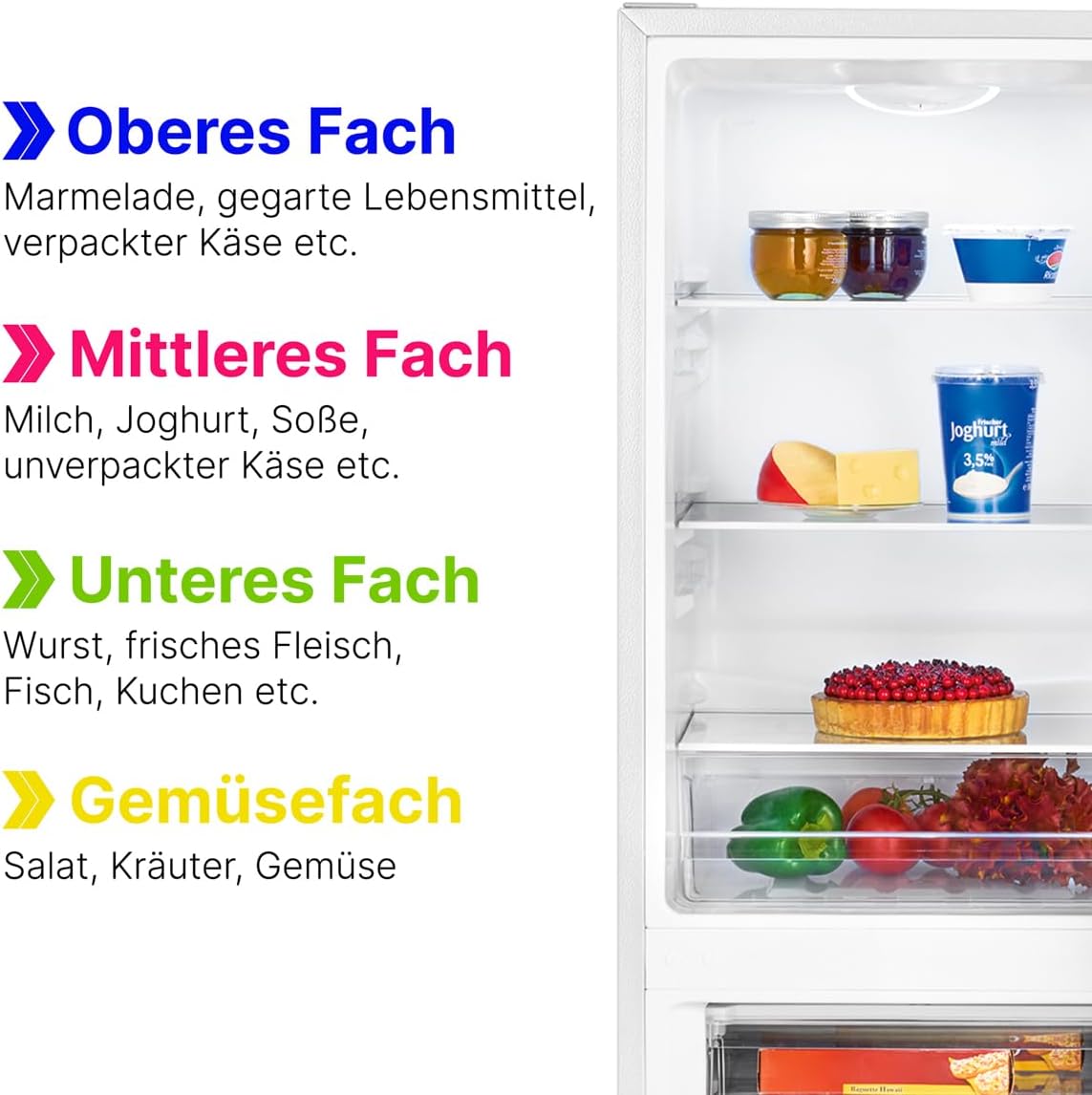 Bomann® Kühlschrank mit Gefrierfach | Energieklasse E | 143cm | Kühl Gefrierkombination leise 39 dB | 3 Ablagen & 3 Schubladen | Türanschlag wechselbar | 175L Kühlgefrierkombi | KG 320.2 schwarz [Energieklasse E]