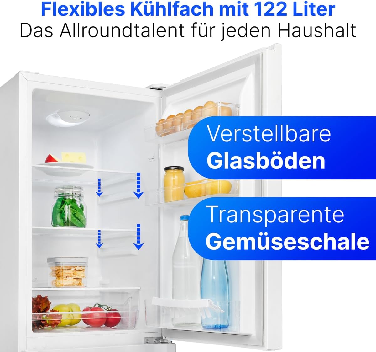 Bomann® Kühlschrank mit Gefrierfach | Energieklasse E | 143cm | Kühl Gefrierkombination leise 39 dB | 3 Ablagen & 3 Schubladen | Türanschlag wechselbar | 175L Kühlgefrierkombi | KG 320.2 schwarz [Energieklasse E]
