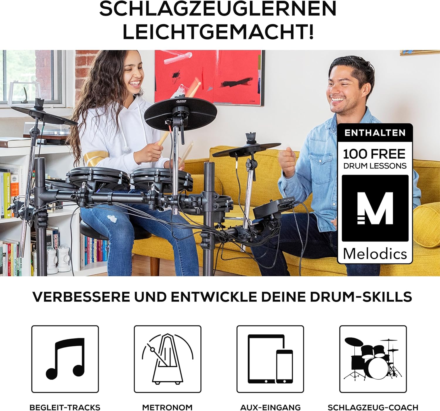 Alesis Turbo Mesh Kit - E Schlagzeug Elektronisch mit Mesh-Heads, Drumsticks, Drum Key, über 100 Sounds und 30 Play-Along-Tracks