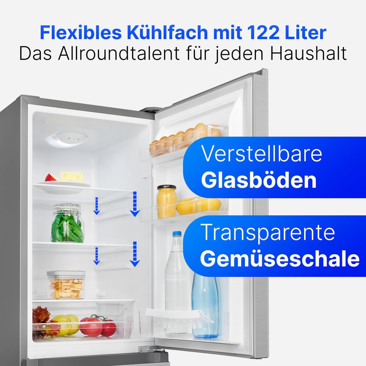 Bomann® Kühlschrank mit Gefrierfach | Energieklasse E | 143cm | Kühl Gefrierkombination leise 39 dB | 3 Ablagen & 3 Schubladen | Türanschlag wechselbar | 175L Kühlgefrierkombi | KG 320.2 schwarz [Energieklasse E]