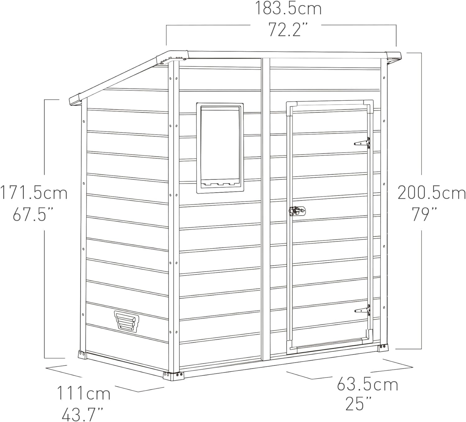 Keter Manor Pent 6x4 Gartenhaus wetterfest, Kunststoff, Outdoor, Außenmaße: BxTxH:183.5 x 111 x 200.5 cm, Innenmaße: 168.5 x 97 x 154 cm, grau