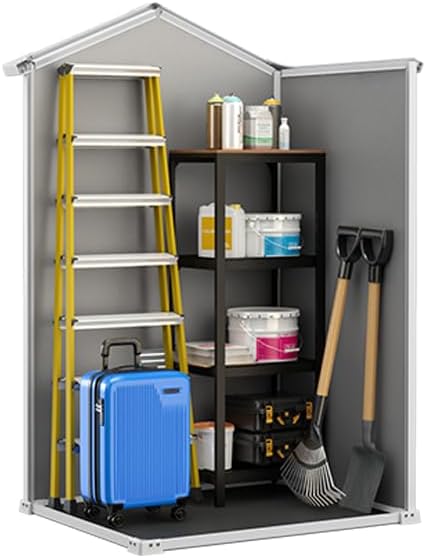 Keter Manor 4x3 Gartenhaus wetterfest, Kunststoff, Outdoor, Außenmaße: 128 x 94 x 196cm, Innenmaße: 111 x 88 x 193 cm, auch für kleine Gärten geeignet, grau