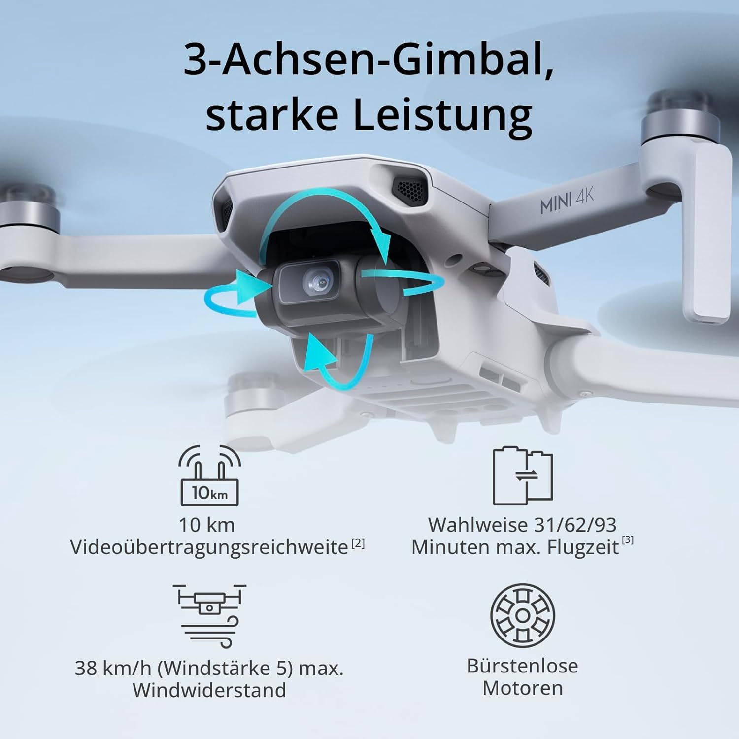 DJI Mini 4K Fly More Combo, Drohne mit 4K UHD Kamera für Erwachsene, unter 249 g, 3-Achsen Gimbal Stabilisierung, 10 km Videoübertragung, autom. Rückkehr, 3 Akkus für 93 min Flugzeit, C0, QuickShots