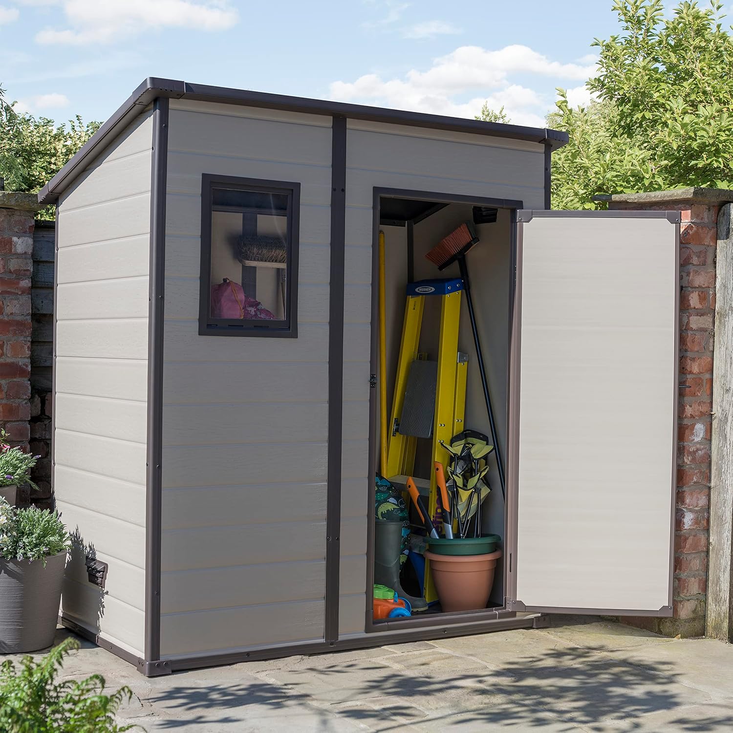 Keter Gerätehaus Manor Pent 6x4, Beige, 3,2m³ Rauminhalt, wetterfest, Flachdach