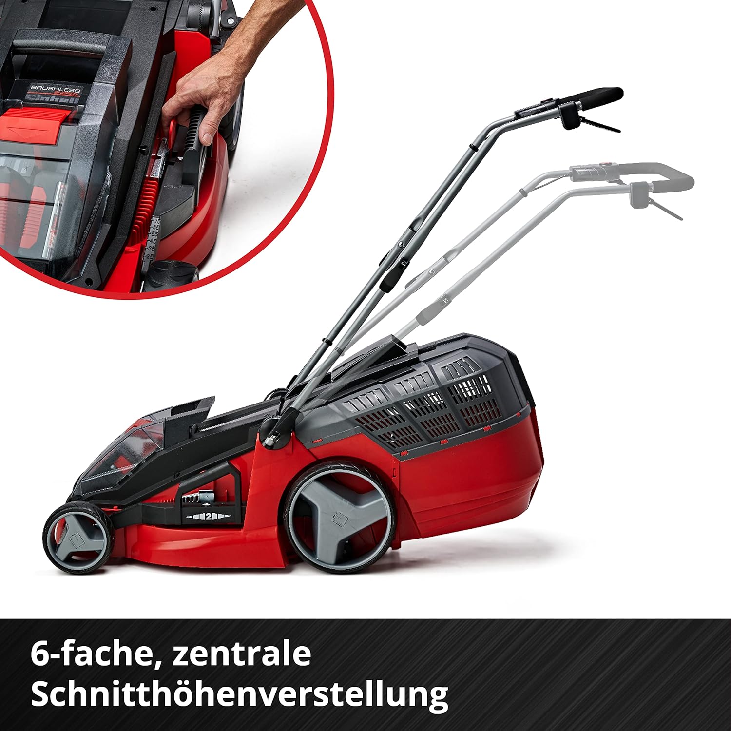 Einhell Akku-Rasenmäher GE-CM 43 Li M Kit Power X-Change (36V, 43 cm Schnittbreite, bis 600 m², Brushless, Mulch-Kit, 63L Fangkorb, 25-75 mm Schnitthöhe, inkl. 2x 4,0Ah + 2x Ladegerät)