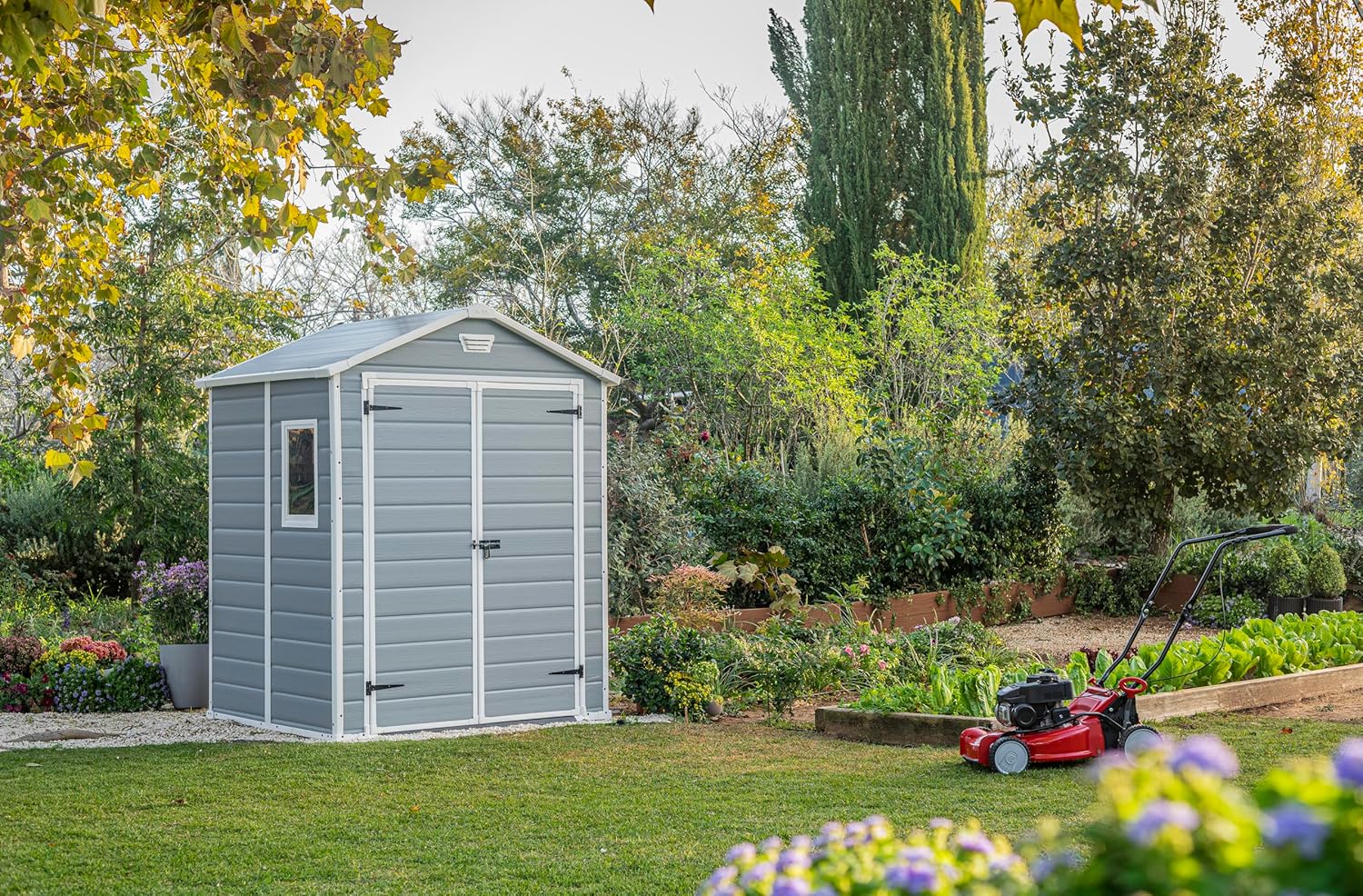 Keter Manor 6x5DD Gartenhaus wetterfest 4.8m³, Kunststoff, Outdoor, Außenmaße: BxTxH:185x152x226cm, Innenmaße: BxTxH:169x138x219cm, grau