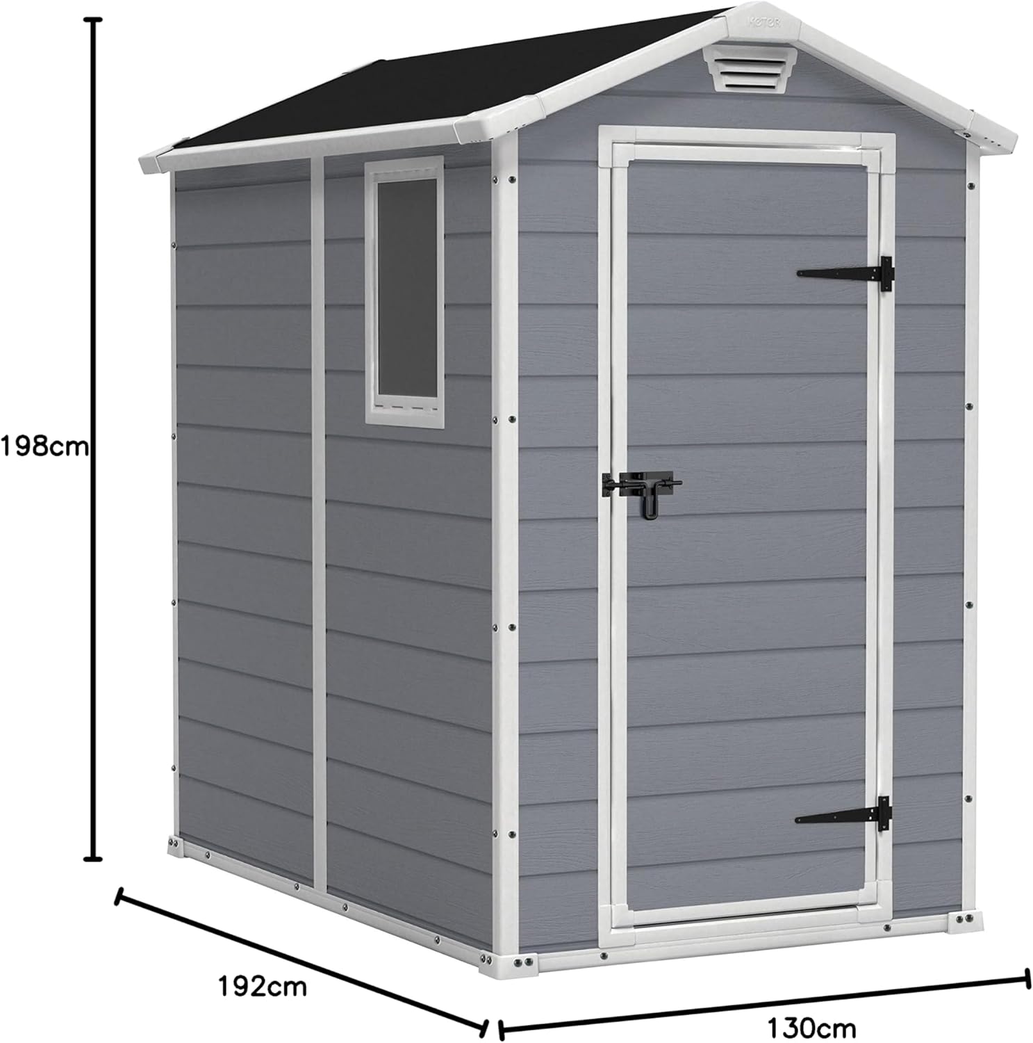 Keter Manor 4x6S Gartenhaus wetterfest 3.8m³, Kunststoff, Outdoor, Außenmaße: BxTxH:130x192x198cm, Innenmaße: BxTxH:111x177x190cm, grau