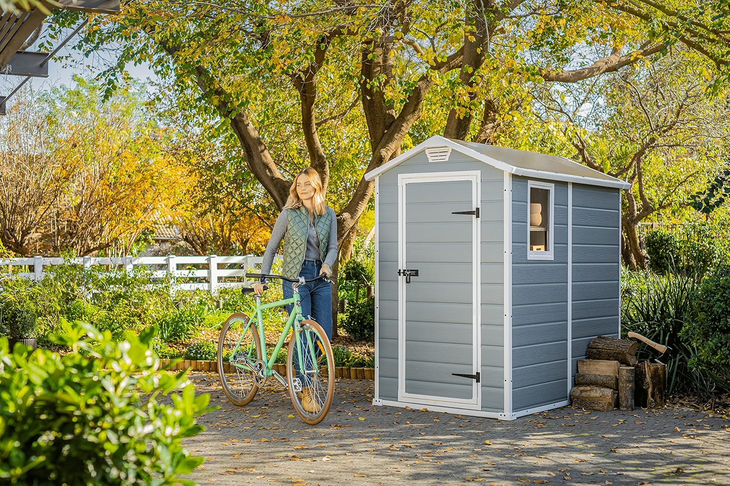 Keter Manor 4x6S Gartenhaus wetterfest 3.8m³, Kunststoff, Outdoor, Außenmaße: BxTxH:130x192x198cm, Innenmaße: BxTxH:111x177x190cm, grau