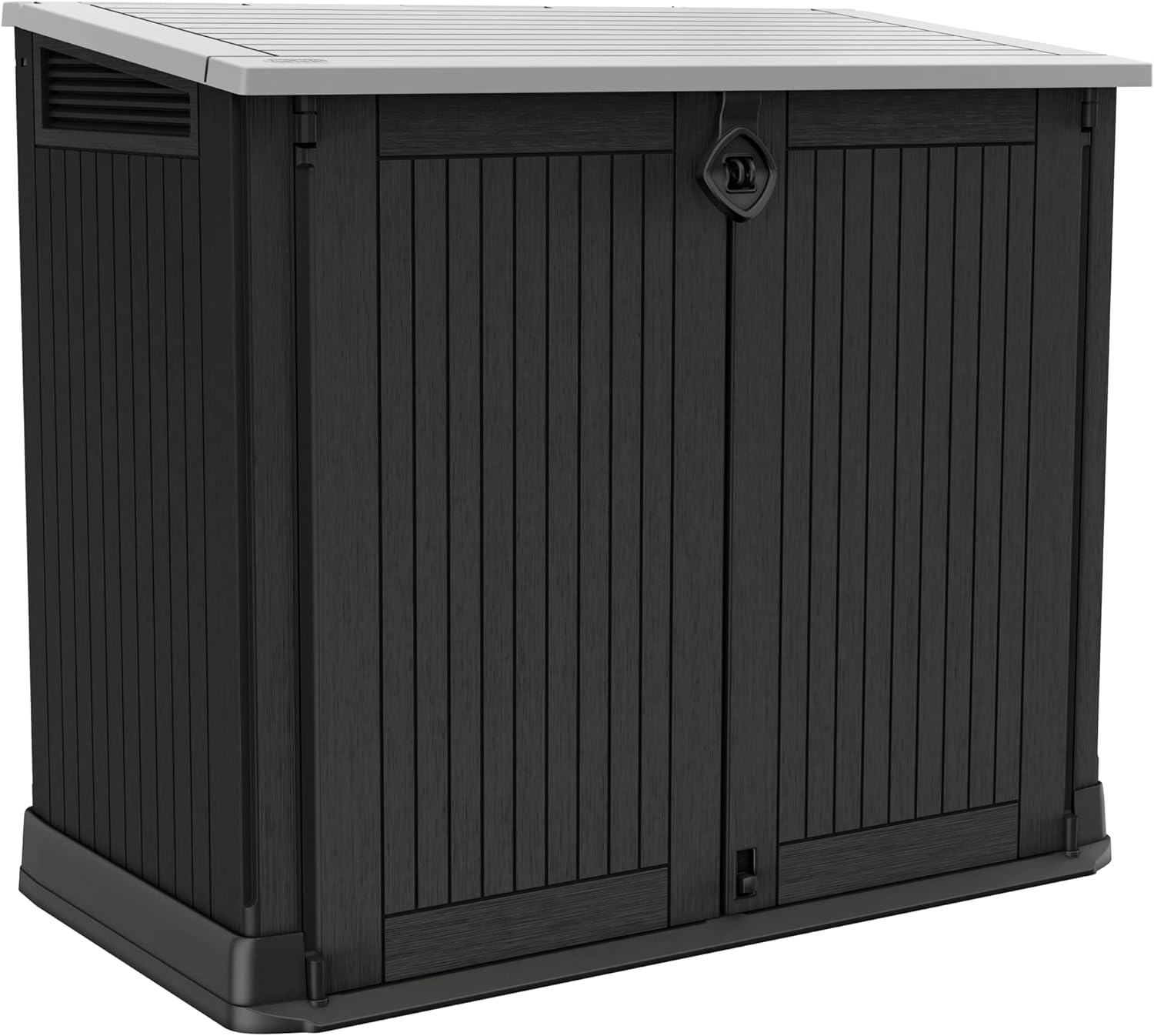Keter Store-it-Out Midi Mülltonnenbox, 130x74x110cm, Robuste Abfallbehälter-Lösung, 845L, Wetterfest, Grau/Schwarz, UV-beständiges Polypropylen, Abschließbar